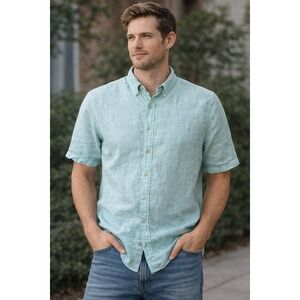 Tommy Bahama Mens Linen Short Sleeve Button Down Shirt Size 2XLT Seafoam Green